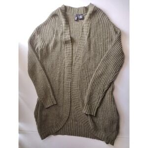 Ultra Flirt Women's Olive Green Textured Knit Open Front Cardigan Sweater M